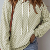 Checkered Print Kangaroo Pocket Drawstring Hoodie
