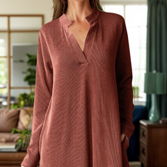 Notched Long Sleeve Mini Dress with Pockets