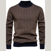 Men's Mock Neck Contrast Striped Sweater