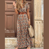 Full Size Printed V-Neck Short Sleeve Maxi Dress Plus Size