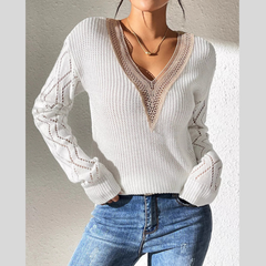 V-Neck Hollow Knit Sweater