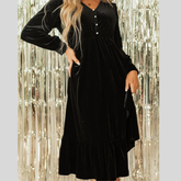 Ruffle Hem Slit V-Neck Long Sleeve Dress