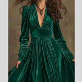 Velvet Deep V-Neck Maxi Dress