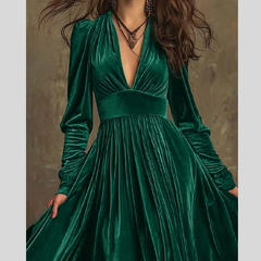 Velvet Deep V-Neck Maxi Dress