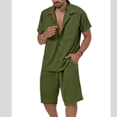 Men's Plus Size Casual Button Shirt and Shorts Outfit