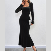 Velvet Square Neck Long Sleeve Mermaid Dress