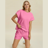 Double Take Full Size Texture T-Shirt and Shorts Set