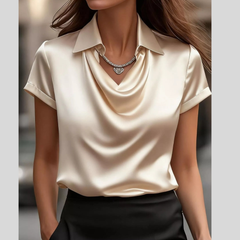 Full Size Satin Short Sleeve Blouse Plus Size