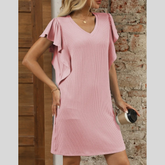 Ruffled V-Neck Cap Sleeve Mini Dress
