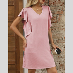 Ruffled V-Neck Cap Sleeve Mini Dress