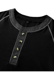 Men's Plus Size Contrast Stitch Henley Polo Shirt