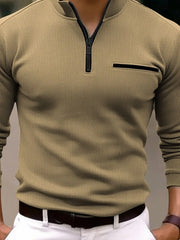 Men's Plus Size Quarter-Zip Long Sleeve Polo �Big & Tall Classic Fit