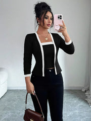 Contrast Trim Cardigan & Tank Top Set