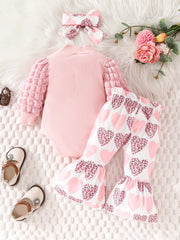 Children's Bubble Texture Long Sleeve Top and Pants Set with Headband
