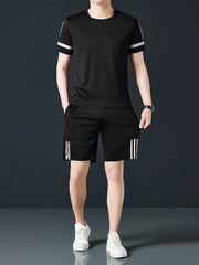 Men's Plus Size Round Neck Short Sleeve Top and Shorts Set