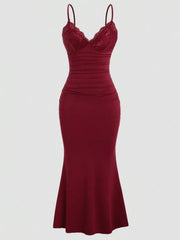 Lace Trim Ruched Mermaid Dress