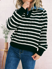 Contrast Striped Sweater with Denim Collar