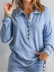Casual Full Size Button Detail Long Sleeve Top Plus Size