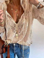 Trendy Lace Tie-Neck Blouse
