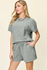 Casual Textured Short Sleeve Top and Shorts Set �Plus & Regular Sizes