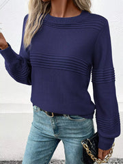 classic round neck long sleeve knit sweater
