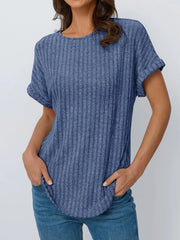 Casual Ribbed Knit Short Sleeve T-Shirt