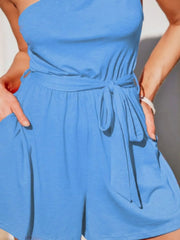 Single Shoulder Tie Waist Romper