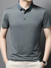 Men's Plus Size Classic Striped Business Casual Polo Shirt