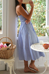 Smocked Back Striped Sleeveless Midi Cami Dress