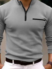 Men's Plus Size Quarter-Zip Long Sleeve Polo �Big & Tall Classic Fit