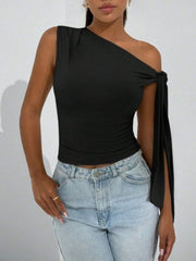 One-Shoulder Tie Detail Top