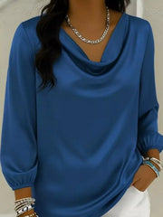 Full Size Satin Cowl Neck Blouse Plus Size