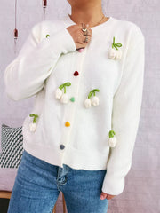 Floral knit button-front long sleeve cardigan
