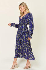 Double Take Full Size Flounce Sleeve Tie Back Dress