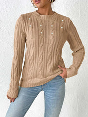 Classic Cable-Knit Round Neck Long Sleeve Pullover