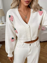 Strawberry Cropped Button-Up Cardigan