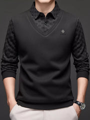 Men's Plus Size Collared Neck Long Sleeve Polo