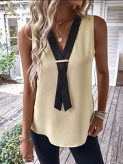 Full Size V-Neck Contrast Tank Plus Size