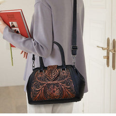 Handmade Carved One-shoulder Women's Leather Bag