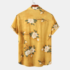 Men's Plus Size Floral Print Short Sleeve Button Down Shirt