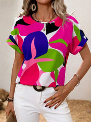 Two-Tone Round Neck Short Sleeve Top