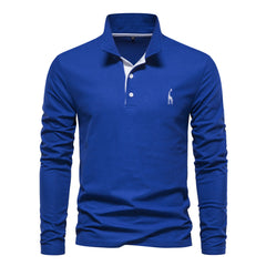 Men's Fashion Casual Polo Collar Deer Embroidered Long Sleeve