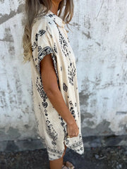 Full Size Printed Short Sleeve Button-Up Shirt Dress Plus Size