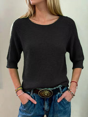 Full Size Ribbed Knit Round Neck Sweater Plus Size