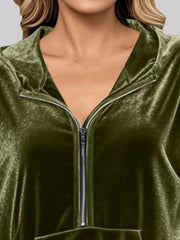 Full Size Velvet Half Zip Hoodie with Kangaroo Pocket Plus Size