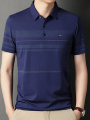 Men's Plus Size Classic Striped Business Casual Polo Shirt