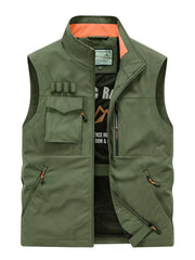 Men's Plus Size Multi-Pocket Zip Up Vest