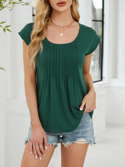 Pleated Front Scoop Neck T-Shirt