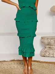 Smocked Ruffled Midi Cami Dress