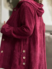 Full Size Corduroy Hooded Relaxed Fit Jacket Plus Size